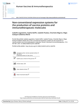 Non-Conventional Expression Systems for the Production of Vaccine Proteins and Immunotherapeutic Molecules