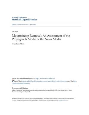 Mountaintop Removal: an Assessment of the Propaganda Model of the News Media Tonya Lynn Adkins