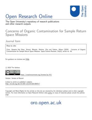 Concerns of Organic Contamination for Sample Return Space Missions