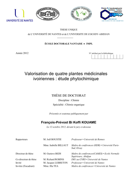 Valorisation De Quatre Plantes Médicinales Ivoiriennes