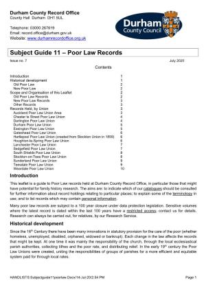 Subject Guide 11 – Poor Law Records Issue No