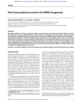 Post-Transcriptional Control of Mirna Biogenesis