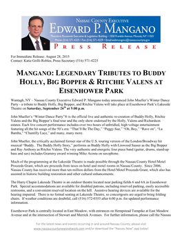 Mangano: Legendary Tributes to Buddy Holly, Big Bopper & Ritchie Valens at Eisenhower Park