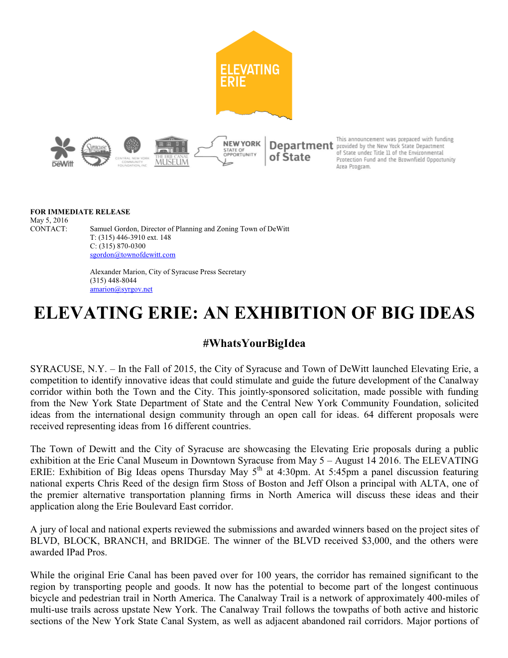 Elevating Erie: an Exhibition of Big Ideas
