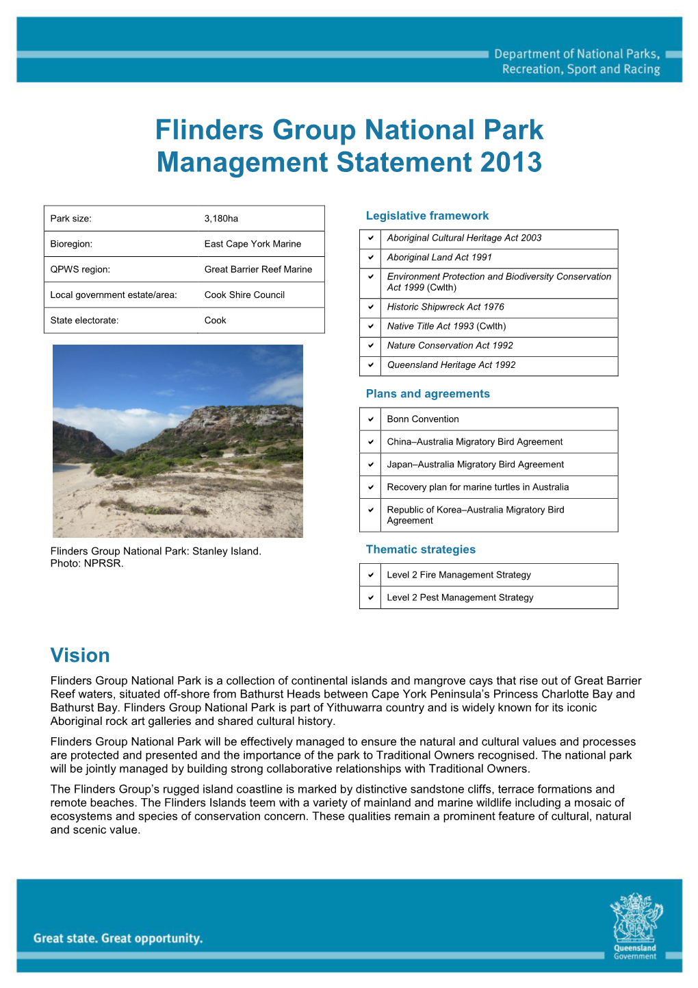 Flinders Group National Park Management Statement 2013