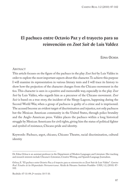 El Pachuco Entre Octavio Paz Y El Trayecto Para Su Reinvención En Zoot Suit De Luis Valdez