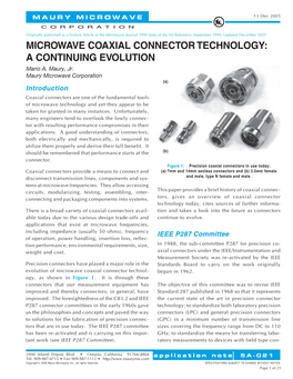 MICROWAVE COAXIAL CONNECTOR TECHNOLOGY: a CONTINUING EVOLUTION Mario A