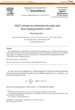 Abel's Lemma on Summation by Parts and Basic Hypergeometric Series