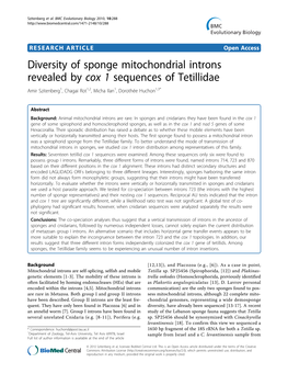 Diversity of Sponge Mitochondrial Introns Revealed by Cox 1 Sequences of Tetillidae Amir Szitenberg1, Chagai Rot1,2, Micha Ilan1, Dorothée Huchon1,3*