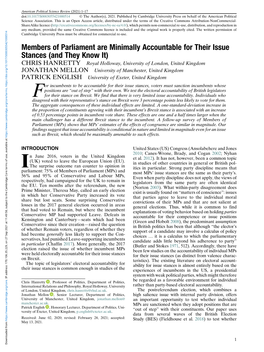 Members of Parliament Are Minimally Accountable for Their Issue Stances (And They Know