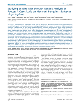 A Case Study on Macaroni Penguins (Eudyptes Chrysolophus) Bruce E