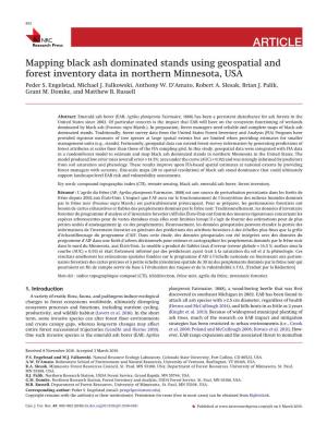 Mapping Black Ash Dominated Stands Using Geospatial and Forest Inventory Data in Northern Minnesota, USA Peder S