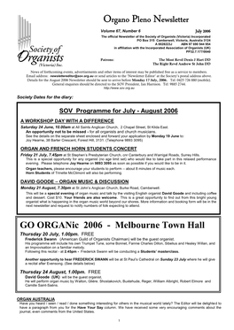 Victorian Organ Journal Supplement