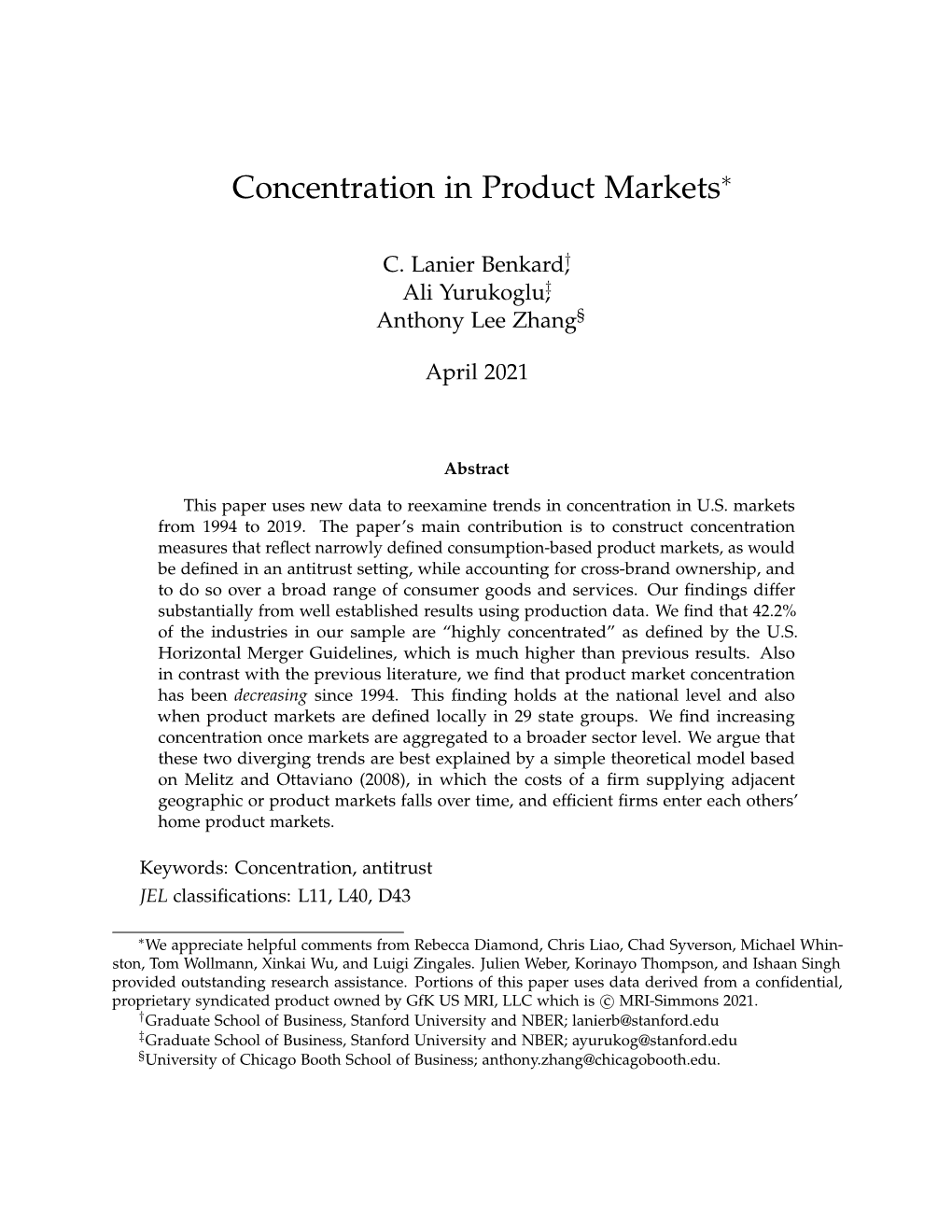 Concentration in Product Markets∗