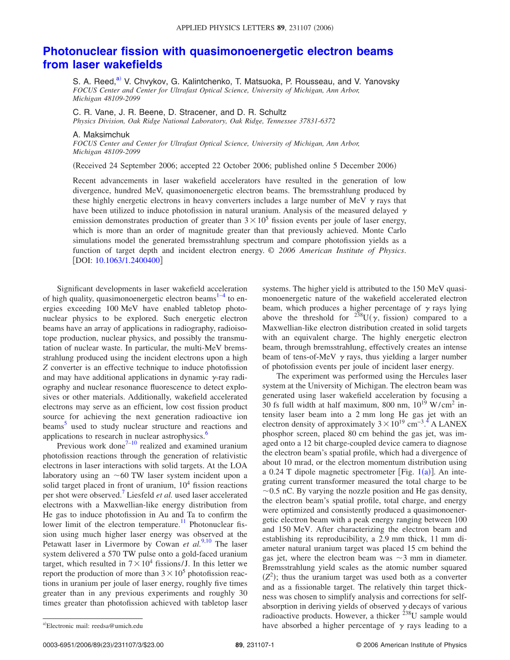 Photonuclear Fission with Quasimonoenergetic Electron