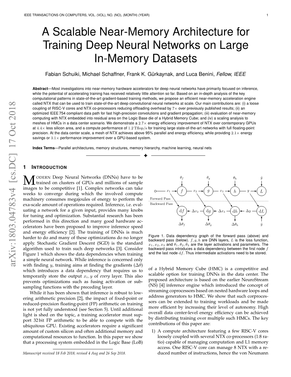 A Scalable Near-Memory Architecture for Training Deep Neural Networks on Large In-Memory Datasets