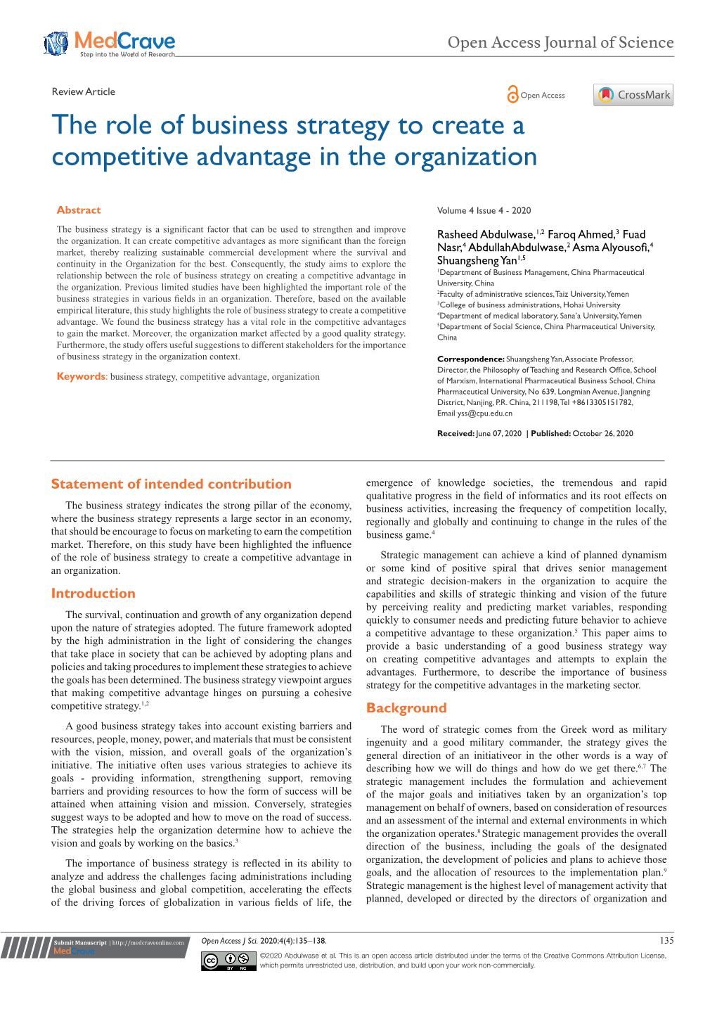 The Role of Business Strategy to Create a Competitive Advantage in the Organization