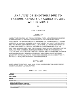 Analysis of Emotions Due to Various Aspects of Carnatic and World Music