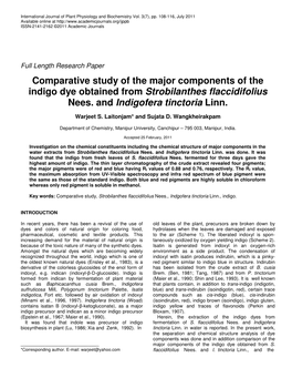 Comparative Study of the Major Components of the Indigo Dye Obtained from Strobilanthes Flaccidifolius Nees
