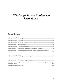 IATA Cargo Service Conference Resolutions
