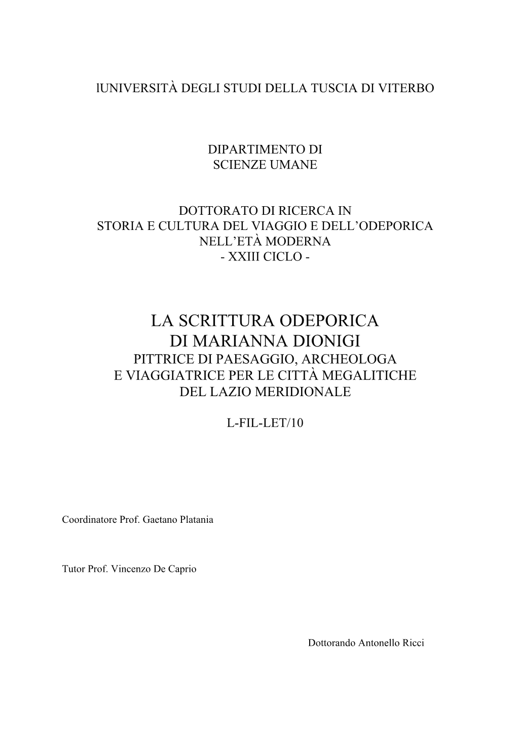 La Scrittura Odeporica Di Marianna Dionigi