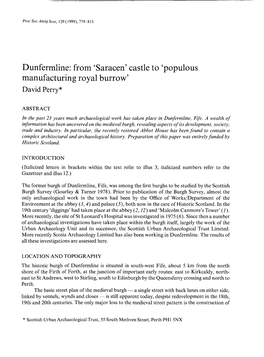 Dunfermline: from 'Saracen' Castle to 'Populous Manufacturing Royal Burrow' David Perry*