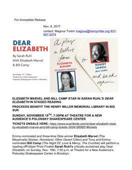 Magnus@Henrymiller.Org 831- 667-2574 ELIZABETH MARVEL and BILL CA