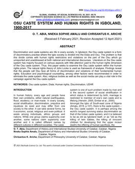 Osu Caste System and Human Rights in Igboland, 1900-2017