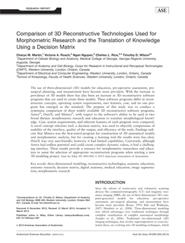 Comparison of 3D Reconstructive Technologies Used for Morphometric Research and the Translation of Knowledge Using a Decision Matrix