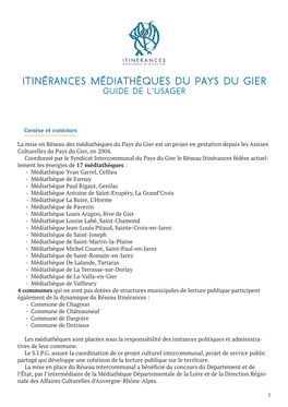 ITINÉRANCES Médiathèques Du Pays Du Gier GUIDE DE L'usager