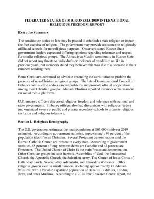 Micronesia 2019 International Religious Freedom Report