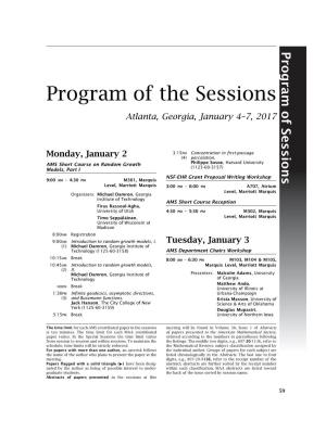 Program of the Sessions Atlanta, Georgia, January 4–7, 2017