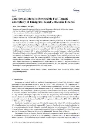 Can Hawaii Meet Its Renewable Fuel Target? Case Study of Banagrass-Based Cellulosic Ethanol