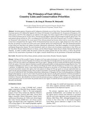 The Primates of East Africa: Country Lists and Conservation Priorities
