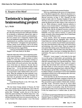 Tavistock's Imperial Brainwashing Project