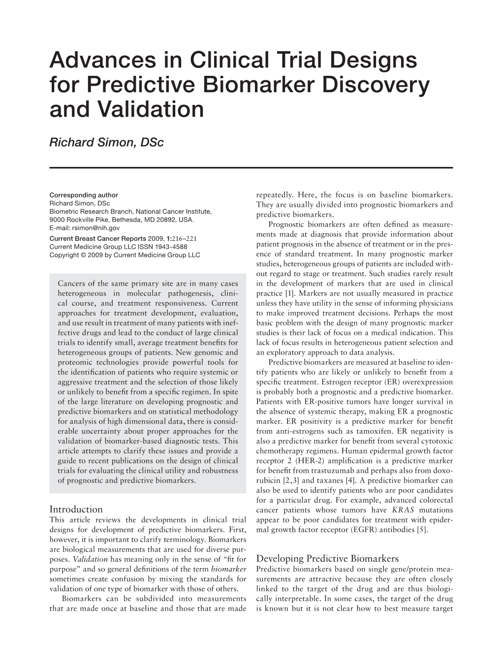 Advances in Clinical Trial Designs for Predictive Biomarker Discovery and Validation