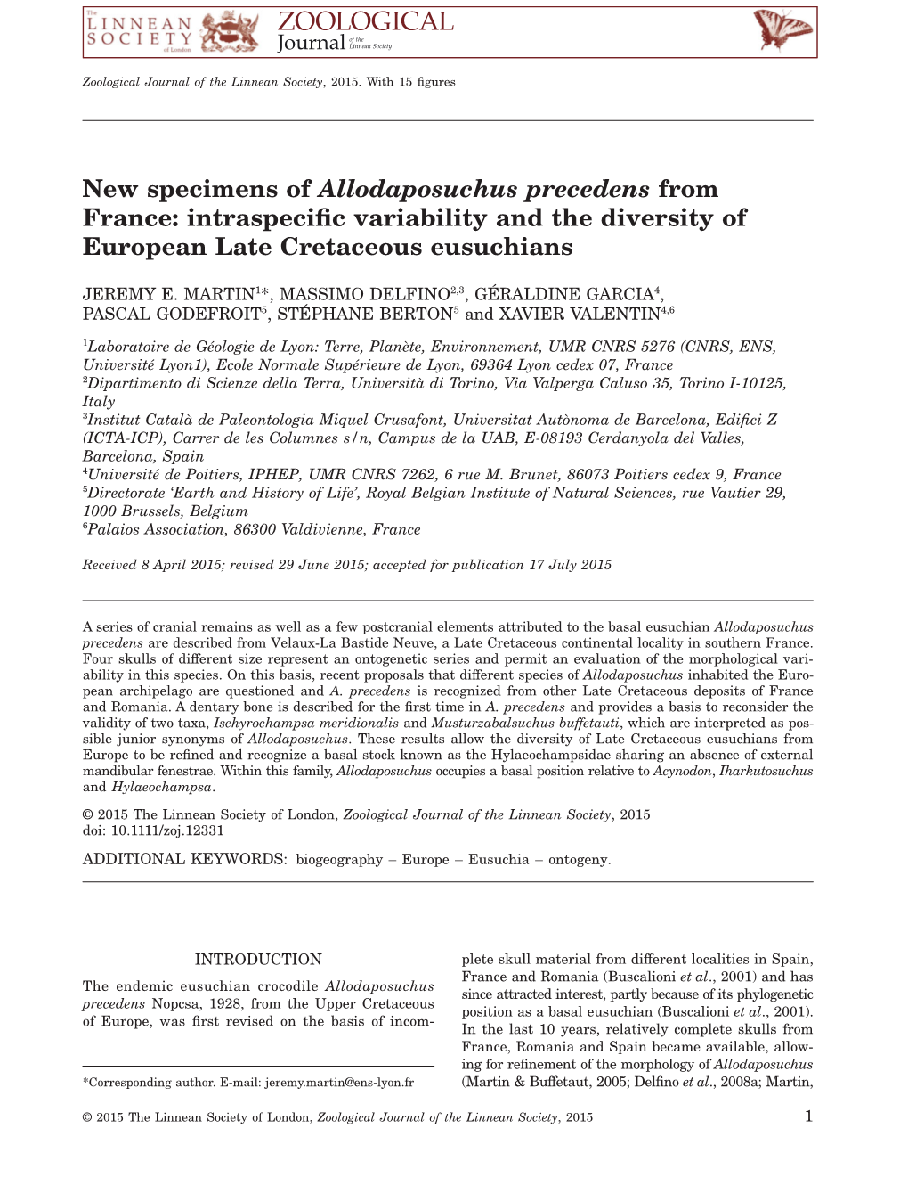 New Specimens of Allodaposuchus Precedens from France: Intraspecific Variability and the Diversity of European Late Cretaceous E