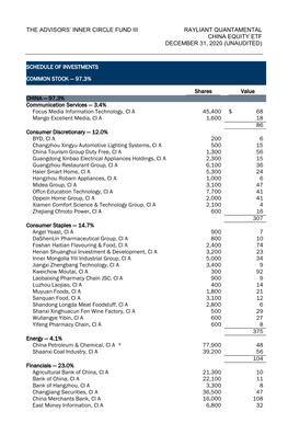 The Advisors' Inner Circle Fund Iii Rayliant Quantamental China Equity Etf December 31, 2020 (Unaudited) Schedule of Investmen