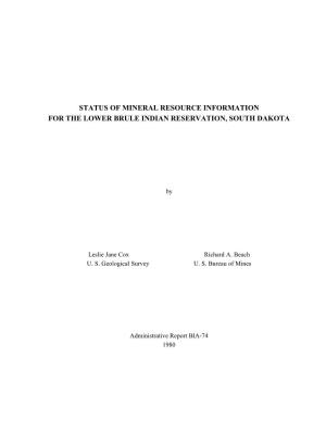 Status of Mineral Resource Information for the Lower Brule Indian Reservation, South Dakota