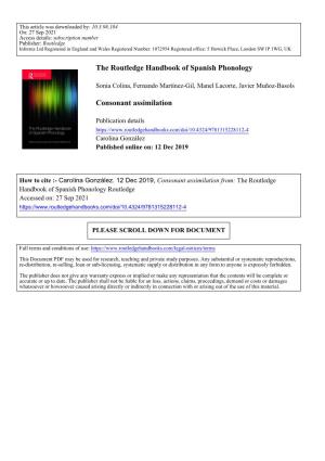 The Routledge Handbook of Spanish Phonology Consonant Assimilation