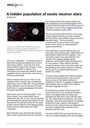 A Hidden Population of Exotic Neutron Stars 23 May 2013