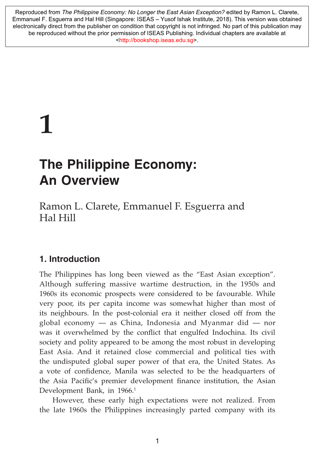 The Philippine Economy: No Longer the East Asian Exception?