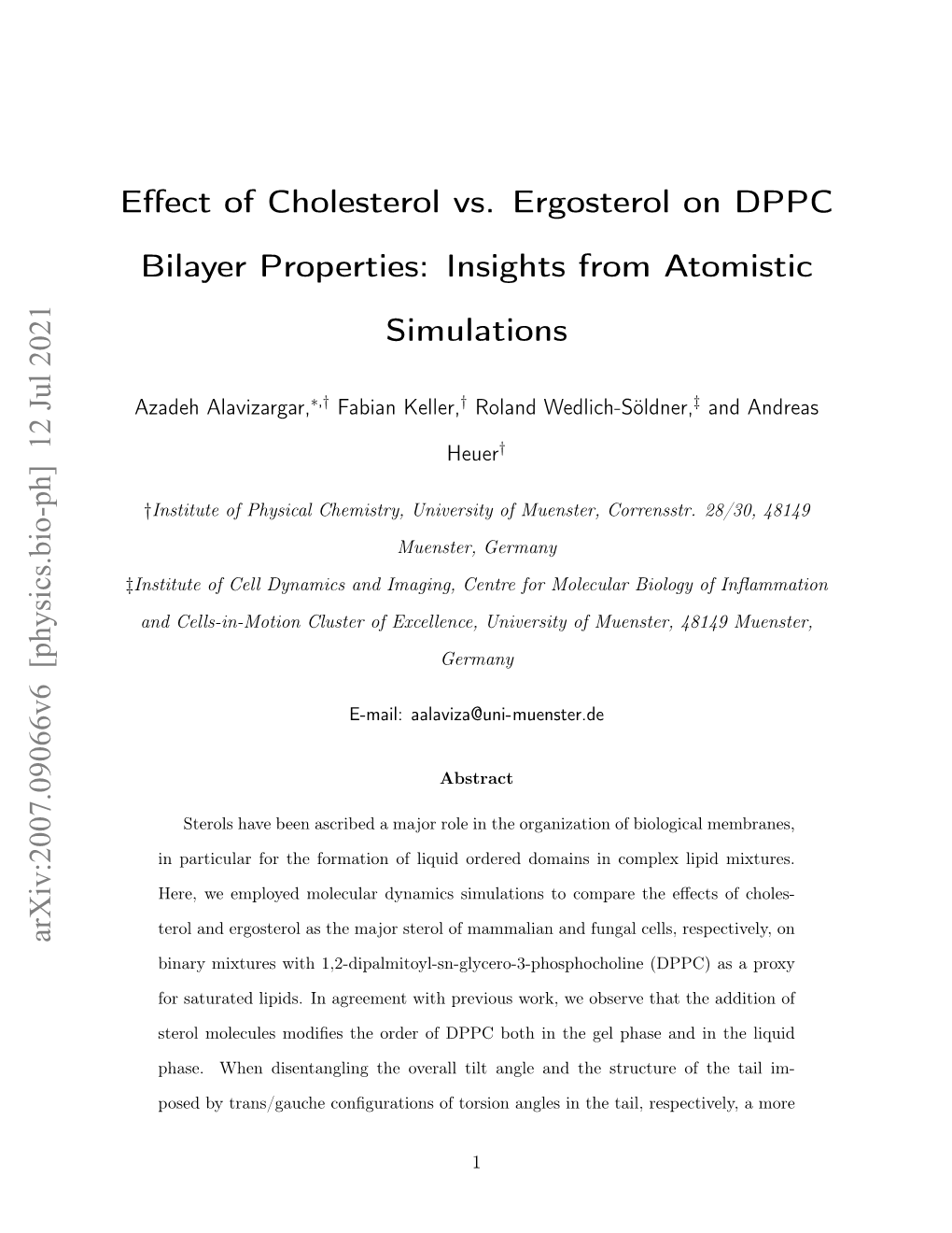 Effect of Cholesterol Vs. Ergosterol on DPPC Bilayer Properties