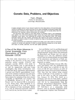 Comets: Data, Problems, and Objectives