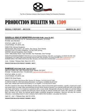 Production Bulletin No. 1309 ______Weekly Report – Mcccix March 26, 2017 ______