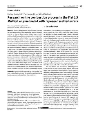 Research on the Combustion Process in the Fiat 1.3 Multijet Engine Fueled with Rapeseed Methyl Esters