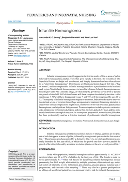 Infantile Hemangioma *Corresponding Author 1* 2 3 Alexander K