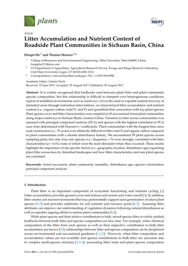 Litter Accumulation and Nutrient Content of Roadside Plant Communities in Sichuan Basin, China
