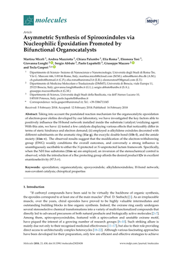Asymmetric Synthesis of Spirooxindoles Via Nucleophilic Epoxidation Promoted by Bifunctional Organocatalysts