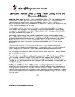 PRESS RELEASE 1 D23 Expo 2015 08 15 FINAL RELEASE
